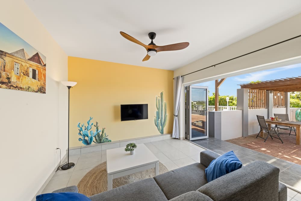 Apartment 1 living room opening onto the terrace